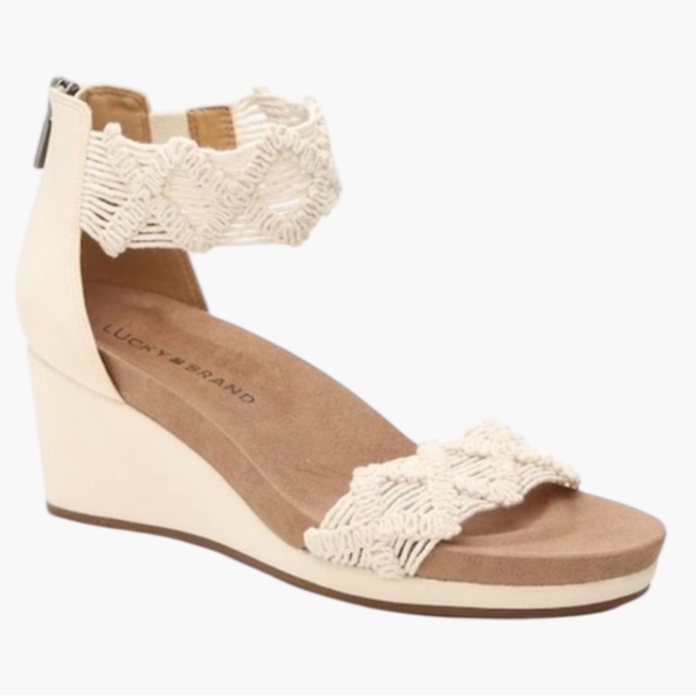 Lucky Brand Kaydyn Boho Crochet Wedge Sandals with Ankle Strap